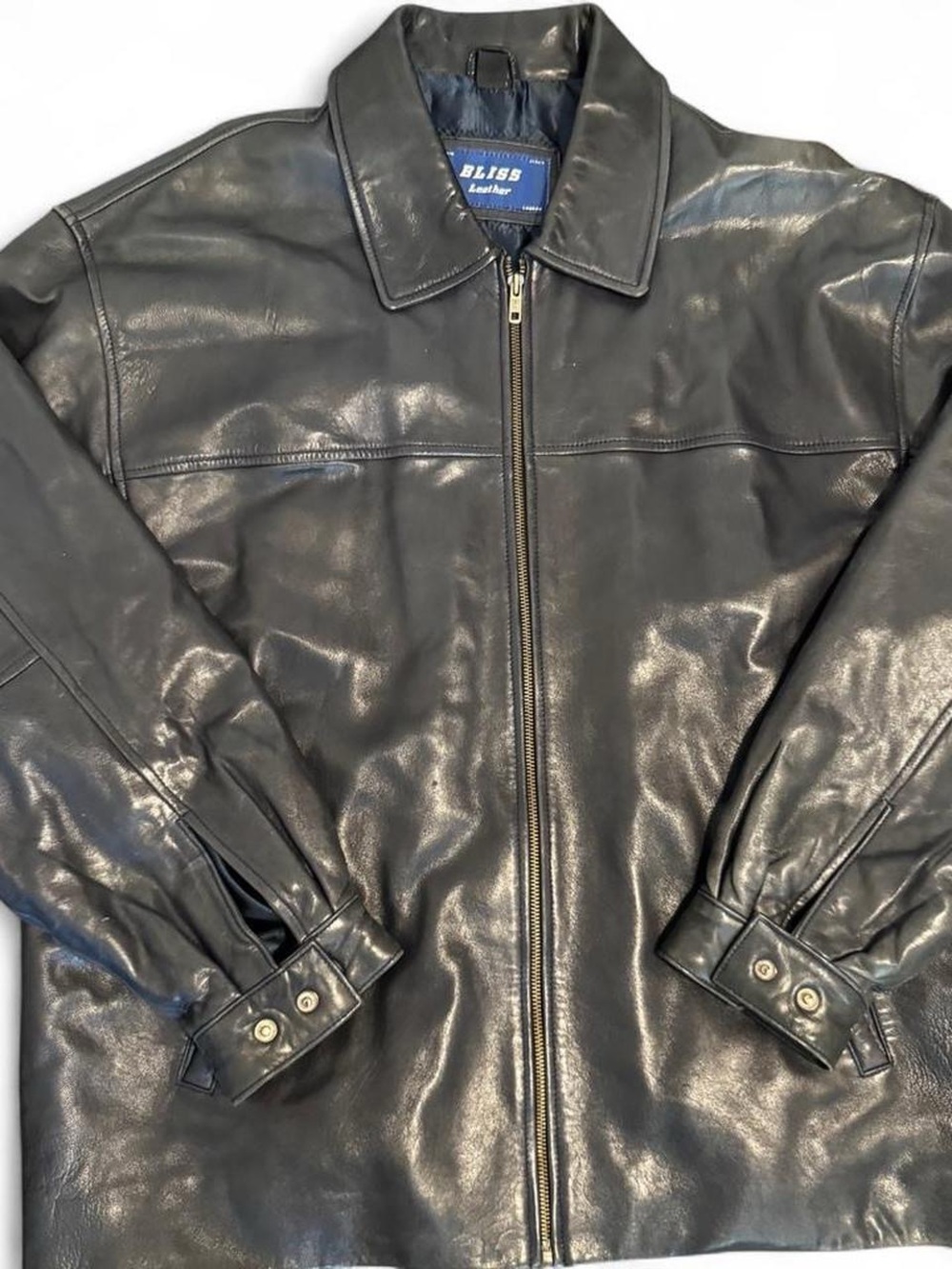 Mens Bliss Leather Italian Lambskin
Black Zip Jacket Size Large